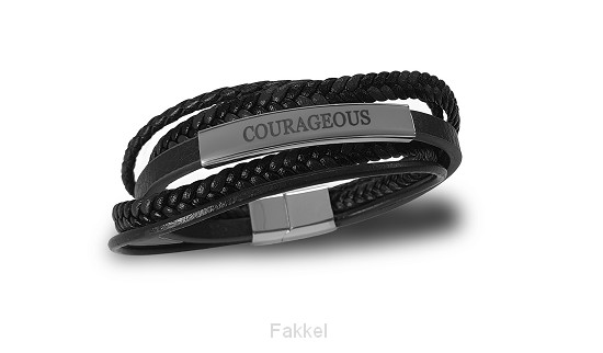 Armband leer courageous zwart 21cm