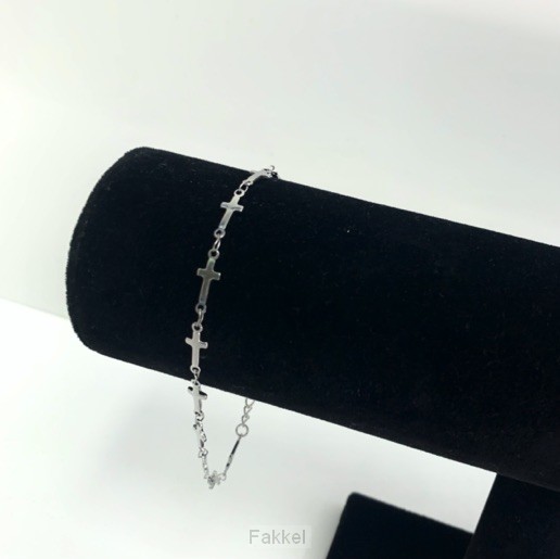 Armband geschakelde kruisjes zilver