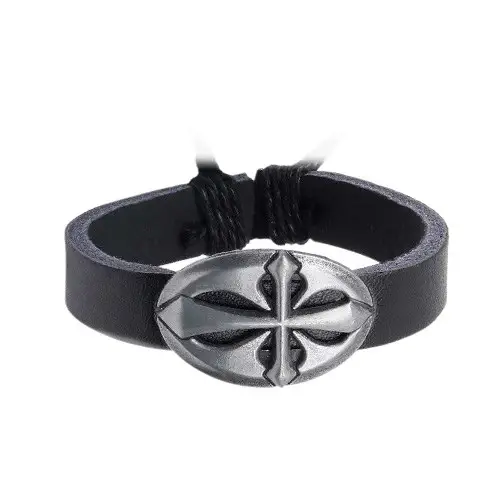 Leather bracelet round cutout cross