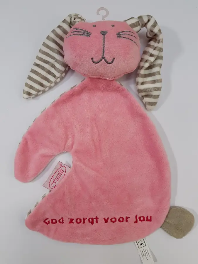 Konijn tutdoek God zorgt roze
